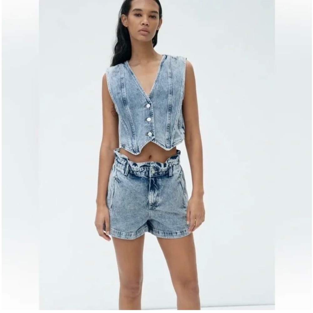 Zara elastic paper bag shorts sz 4 - Picture 10 of 10